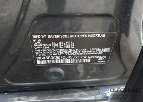 2015 BMW 535I xDrive z USA, uszkodzony, nr VIN WBA5B3C55FD545361